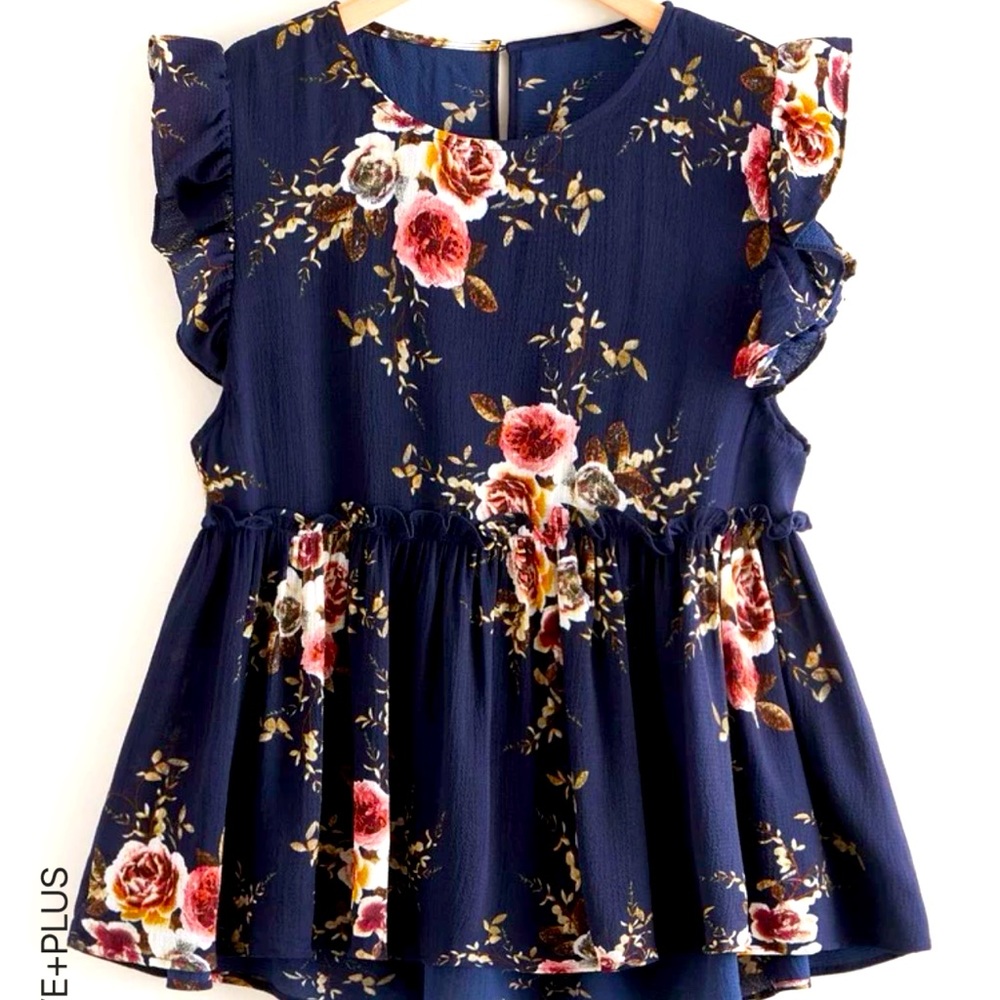 SHEIN Plus Floral Print Babydoll Ruffle Sleeve Blouse 2X 2XL 16 18